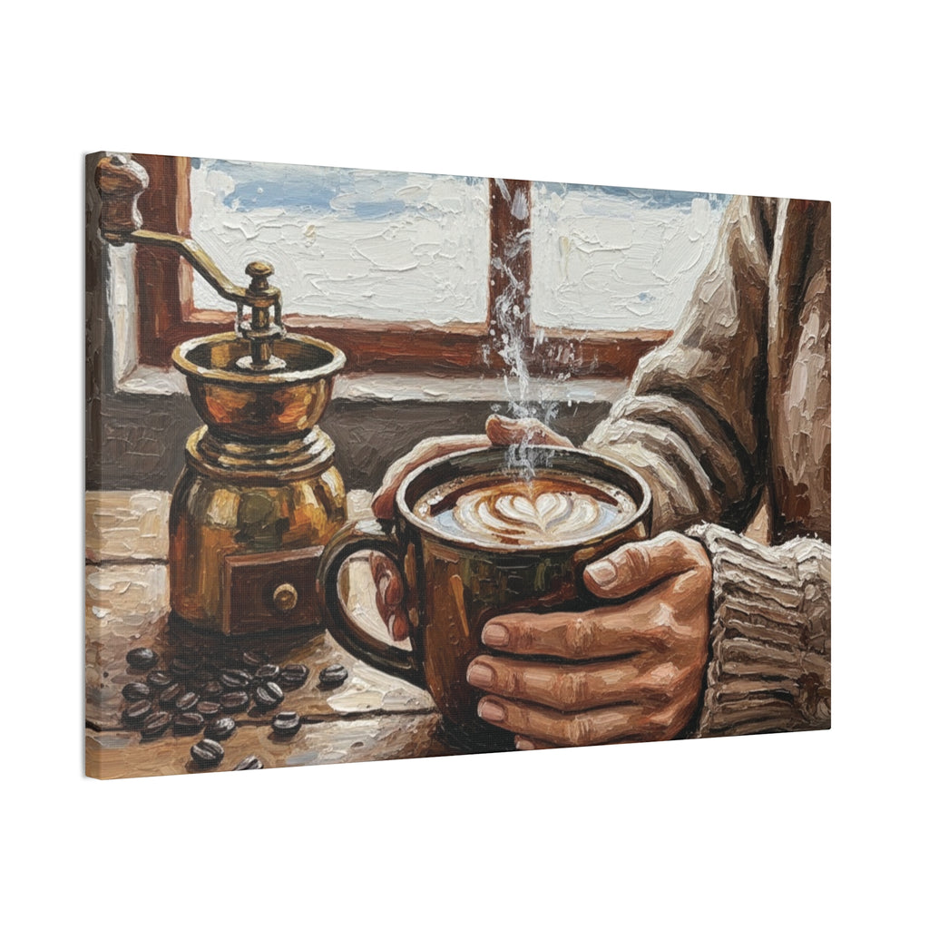 Textured French Press Art - Impasto Coffee Painting on Canvas, Rustic Kitchen Wall Decor