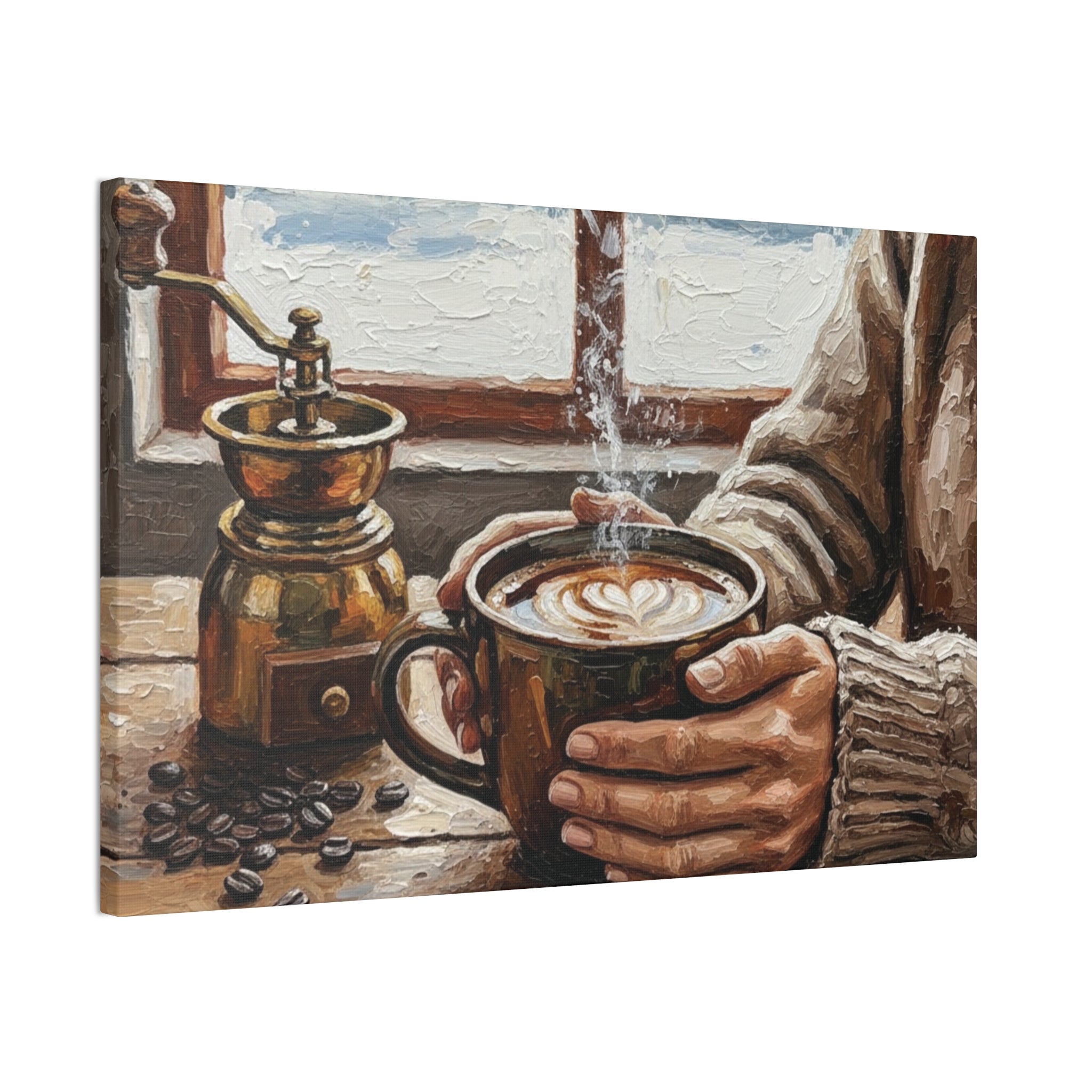 Textured French Press Art - Impasto Coffee Painting on Canvas, Rustic Kitchen Wall Decor
