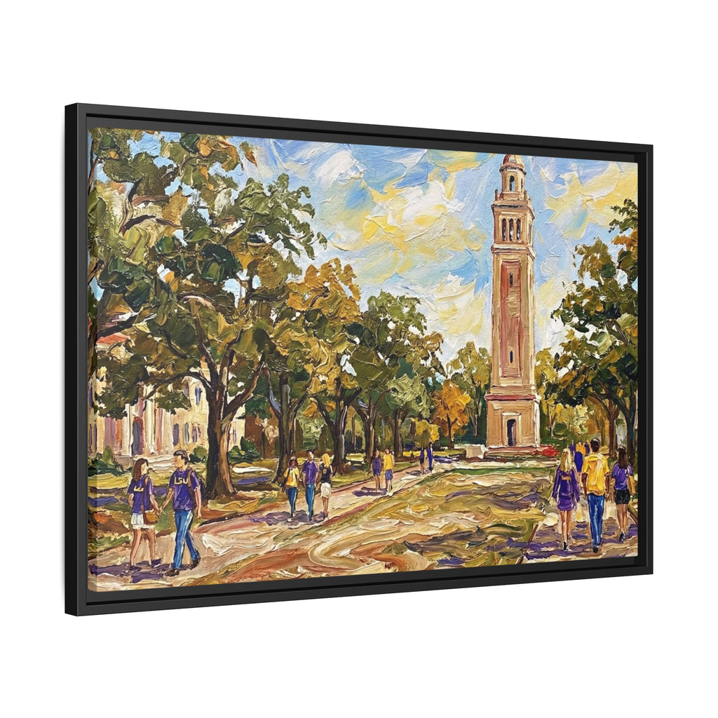 Saturday on Campus: Memorial Tower & Oak Grove Framed Canvas