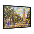 Saturday on Campus: Memorial Tower & Oak Grove Framed Canvas