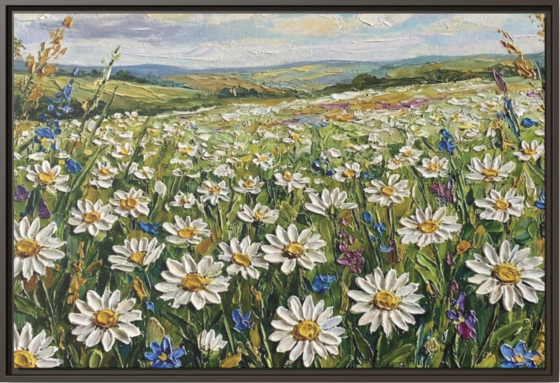 Spring Eternal: Wildflower Meadow & Rolling Hills Framed Canvas
