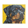 Bold Companion: Textured Rottweiler Portrait on Yellow Canvas