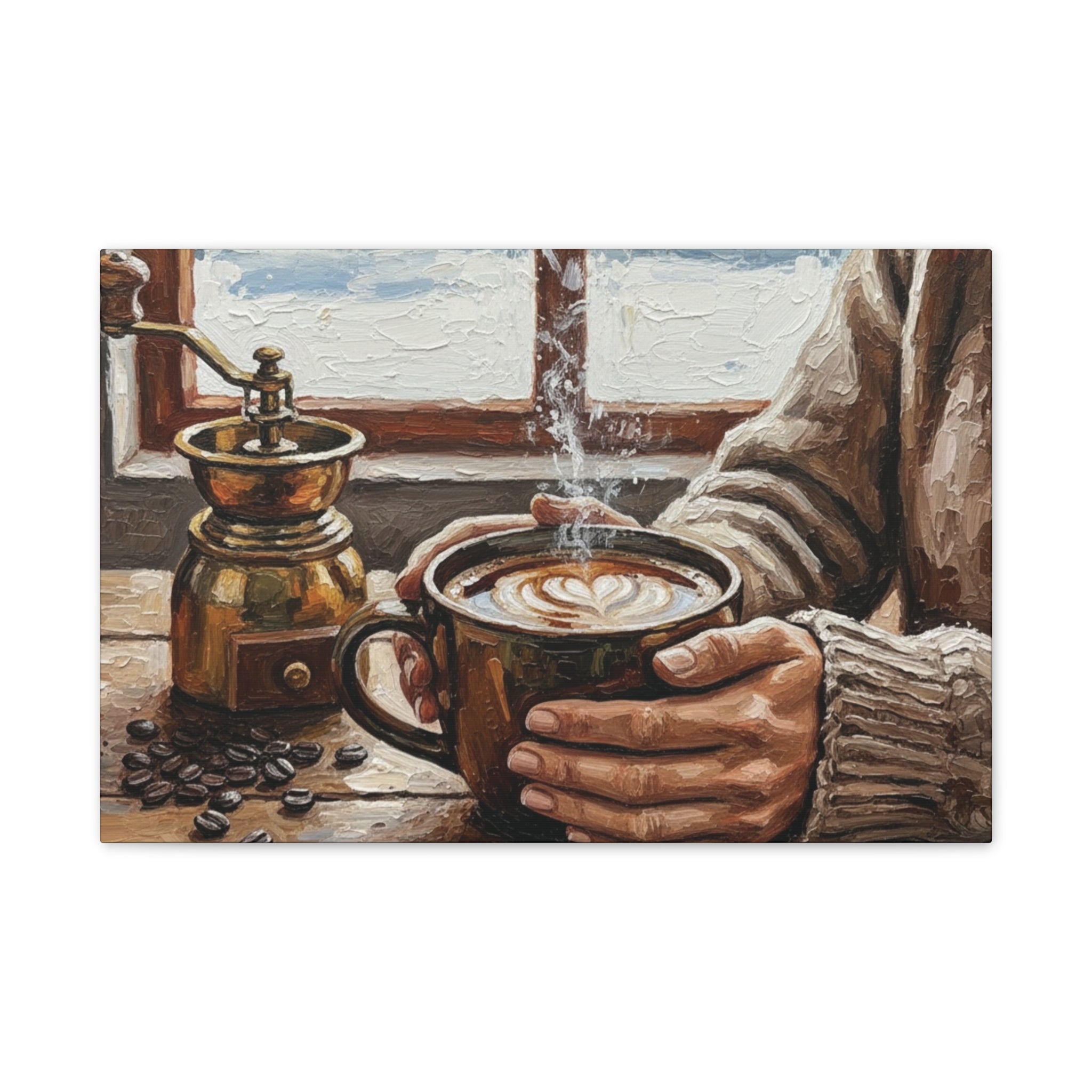 Textured French Press Art - Impasto Coffee Painting on Canvas, Rustic Kitchen Wall Decor