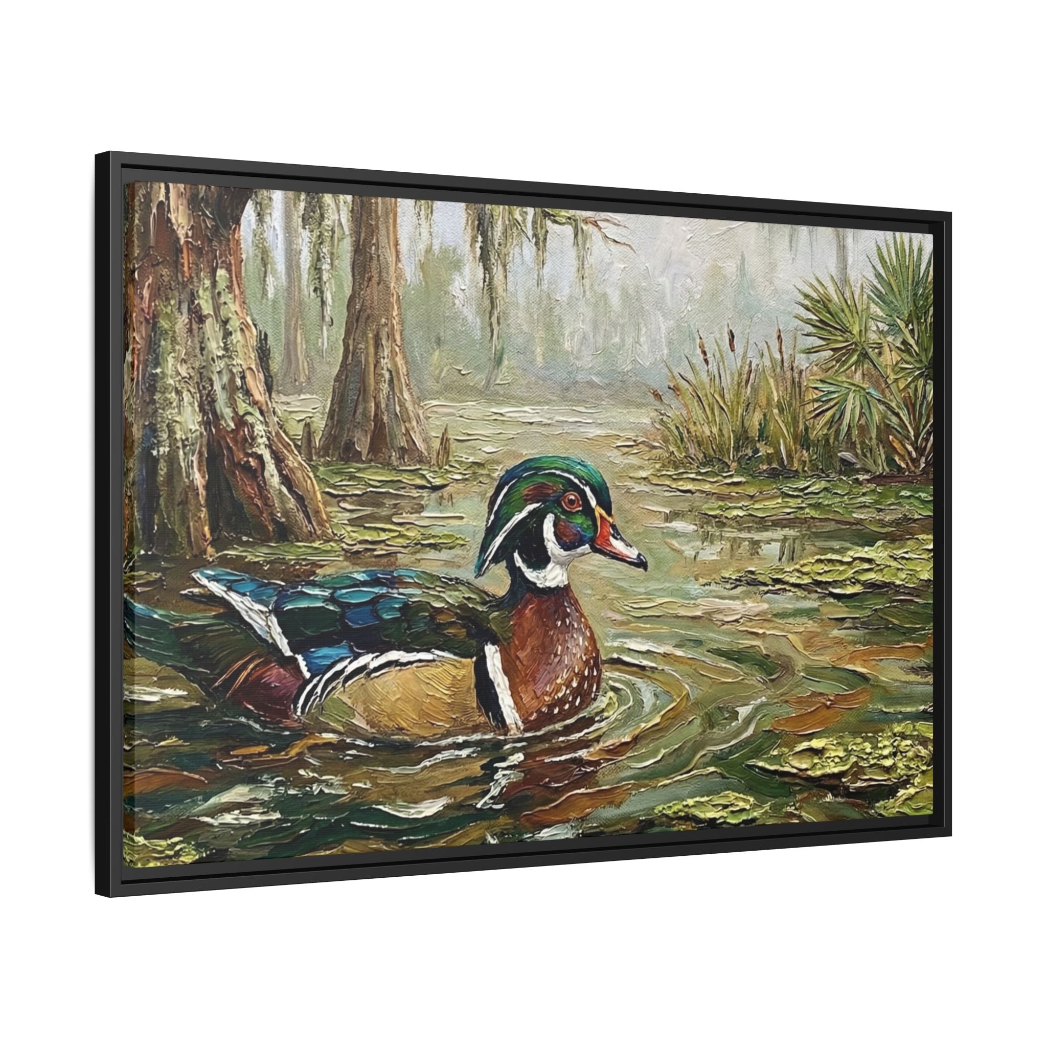 Swamp Serenity: Duck & Cypress Framed Canvas