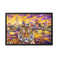 Baton Rouge Skyline & Tiger Framed Canvas - Purple & Gold Louisiana Wall Art