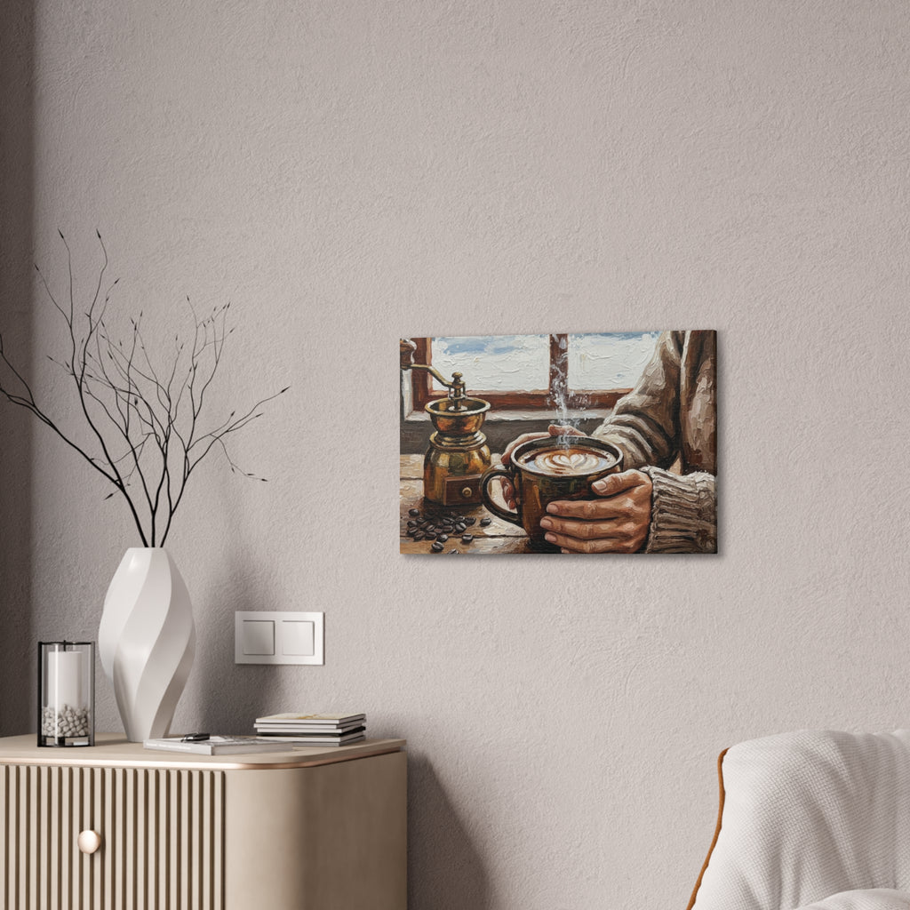 Textured French Press Art - Impasto Coffee Painting on Canvas, Rustic Kitchen Wall Decor