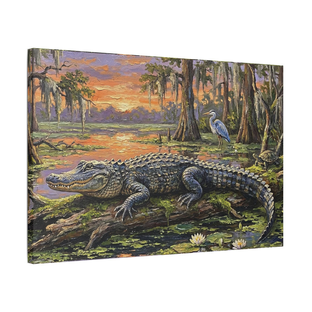 Bayou King: Louisiana Alligator & Swamp Sunset Canvas
