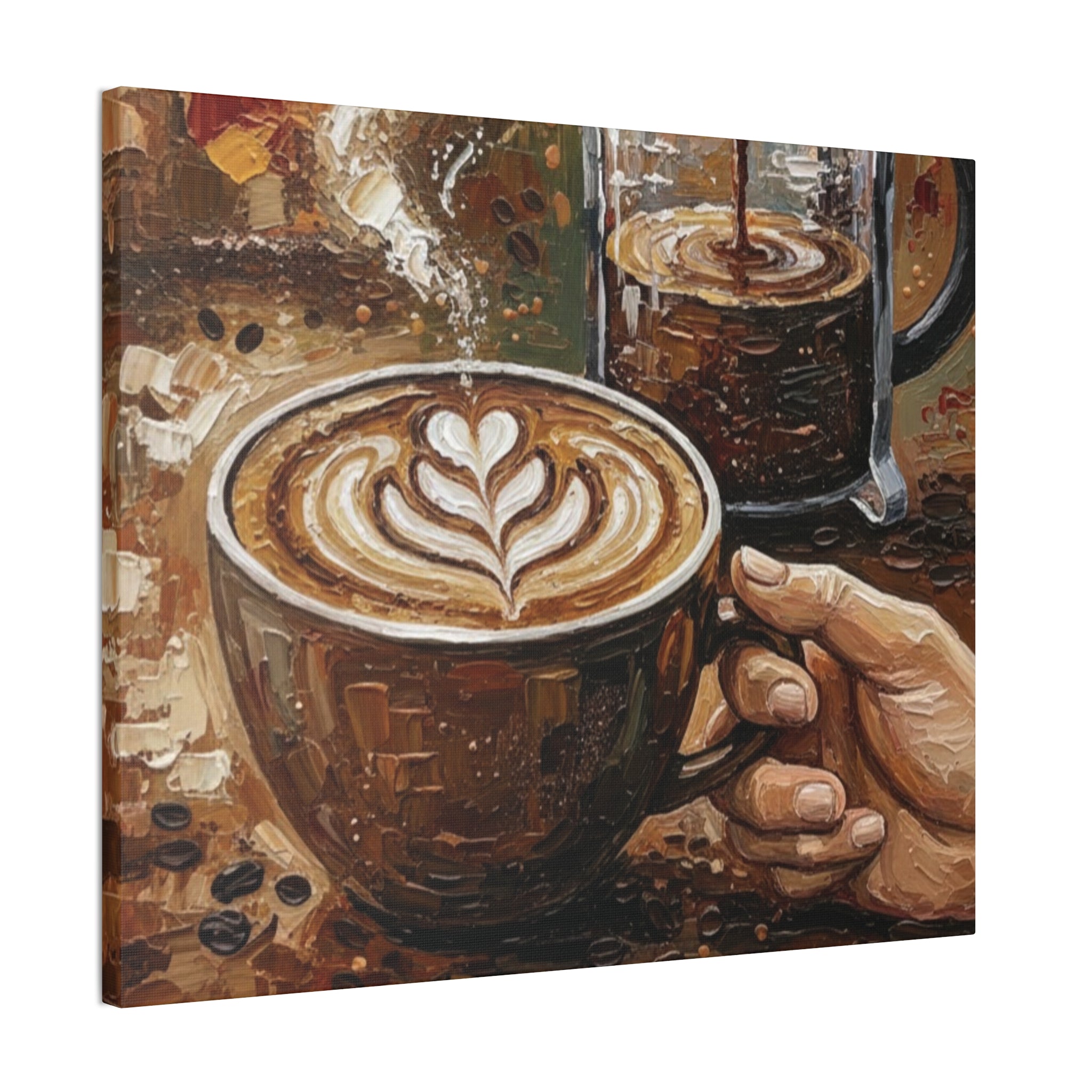Textured Coffee Art - Original Impasto Acrylic Painting on Canvas, French Press and Latte