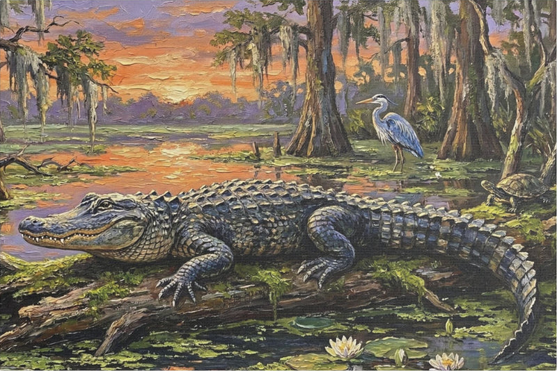 Bayou King: Louisiana Alligator & Swamp Sunset Canvas