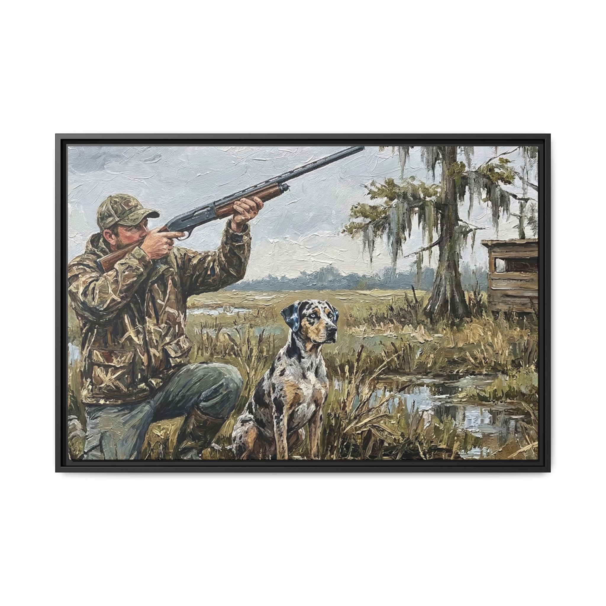 Duck Hunter & Catahoula Leopard Dog | Textured South Louisiana Swamp Acrylic Painting