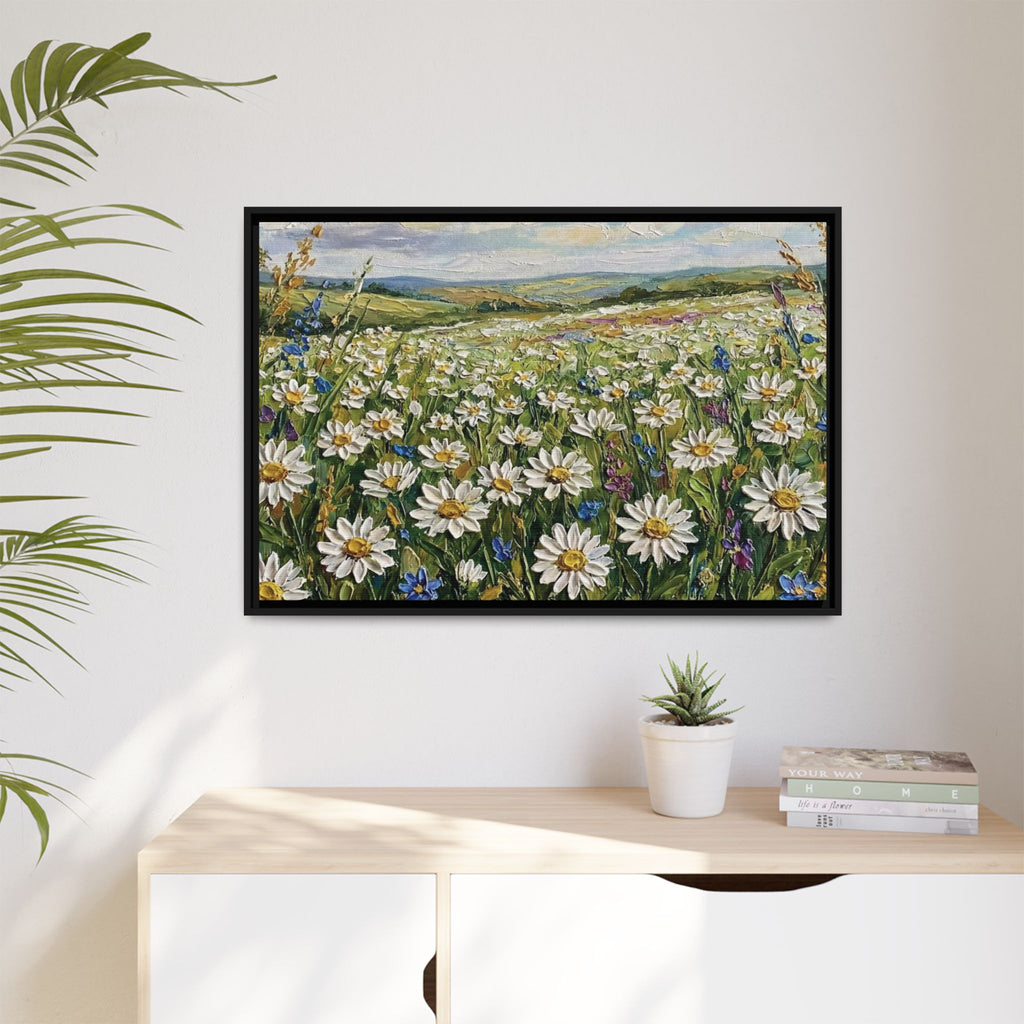 Spring Eternal: Wildflower Meadow & Rolling Hills Framed Canvas