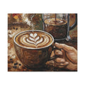 Textured Coffee Art - Original Impasto Acrylic Painting on Canvas, French Press and Latte