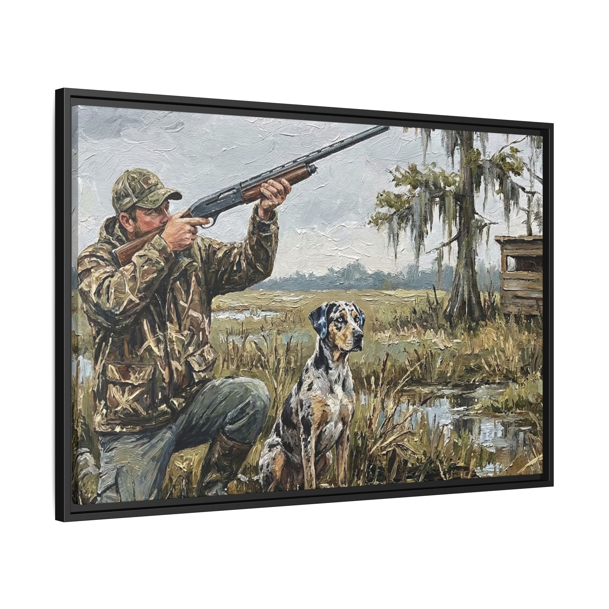Duck Hunter & Catahoula Leopard Dog | Textured South Louisiana Swamp Acrylic Painting